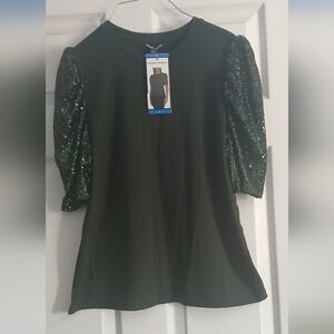 Hilary Radley Green Sequin Sleeve Top